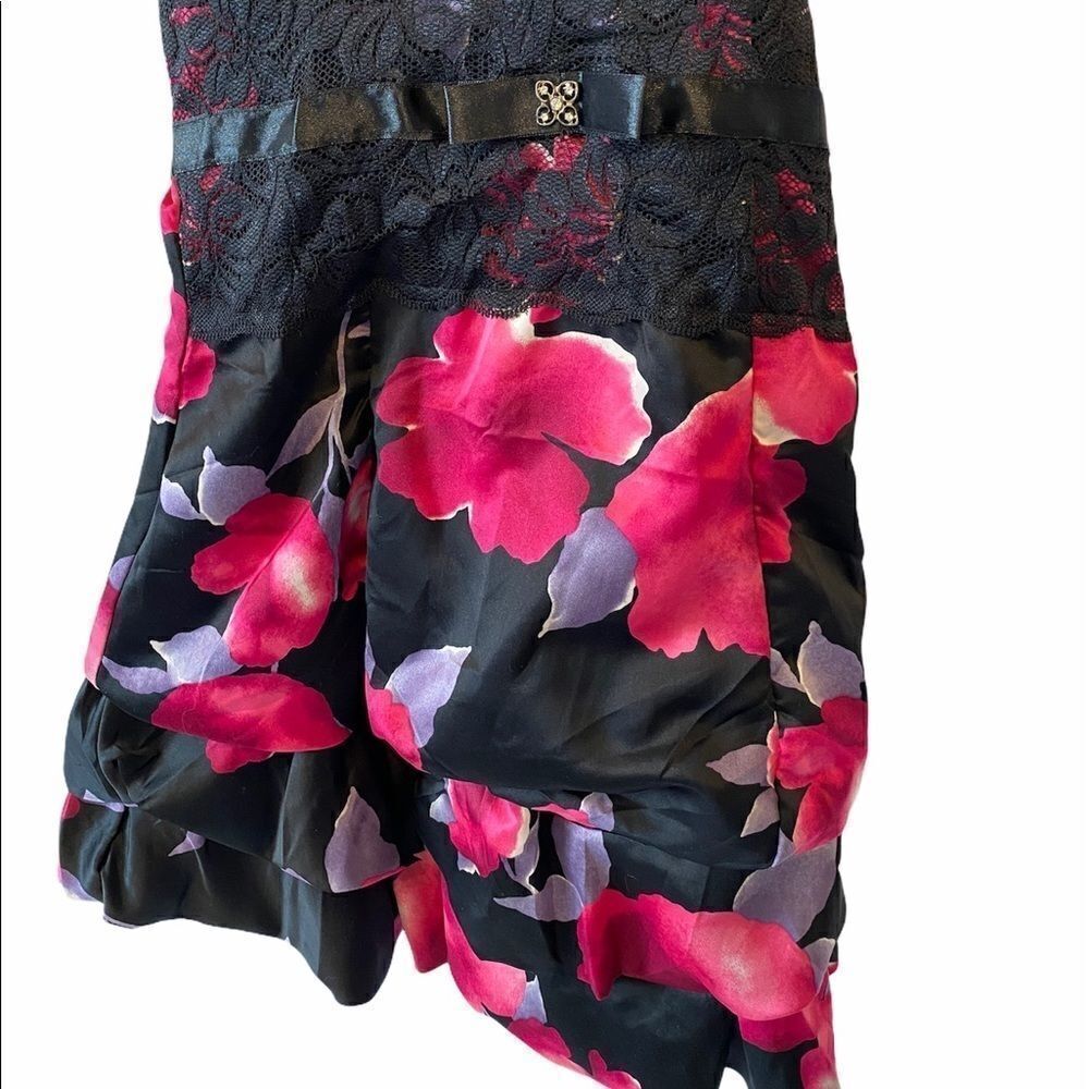 Black Floral Print Prom Satin Bubble Mini Dress XS - Picture 3 of 11